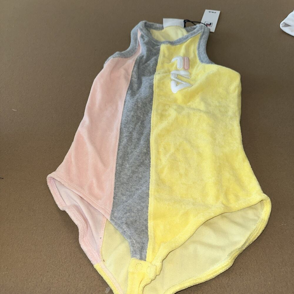 Fila Womens Dahlia Bodysuit LW912753 Pink Yellow And Gray -Sizes Medium